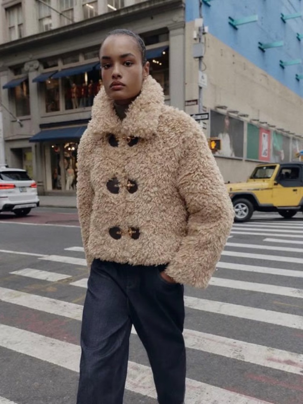 ZARA FAUX SHEARLING HOOK CLOSURE JACKET SZ XL
